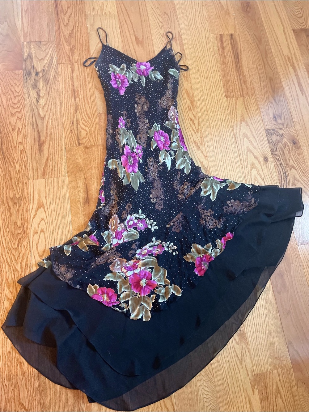 Vintage Y2K burnout beaded floral embellished fairy asymmetrical dress